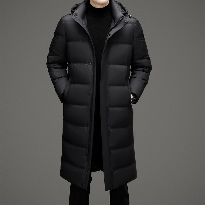 Counter Men's Cold-proof Down Jacket Long Over-the-knee Business Casual Middle-aged Dad Thickened Warm White Duck Down Jacket