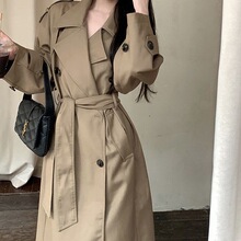 卡其色大翻领风衣外套女春秋英伦风宽松绑带气质长款过膝开衫大衣