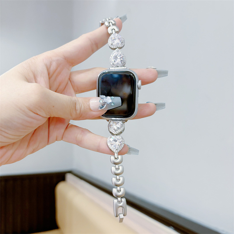 Suitable for applewatchS9 new double diamond Hao stone metal strap iWatch8 watch 765413se2 generation Suitable for applewatchS9 new double diamond Hao stone metal strap iWatch8 watch 765413se2 generation