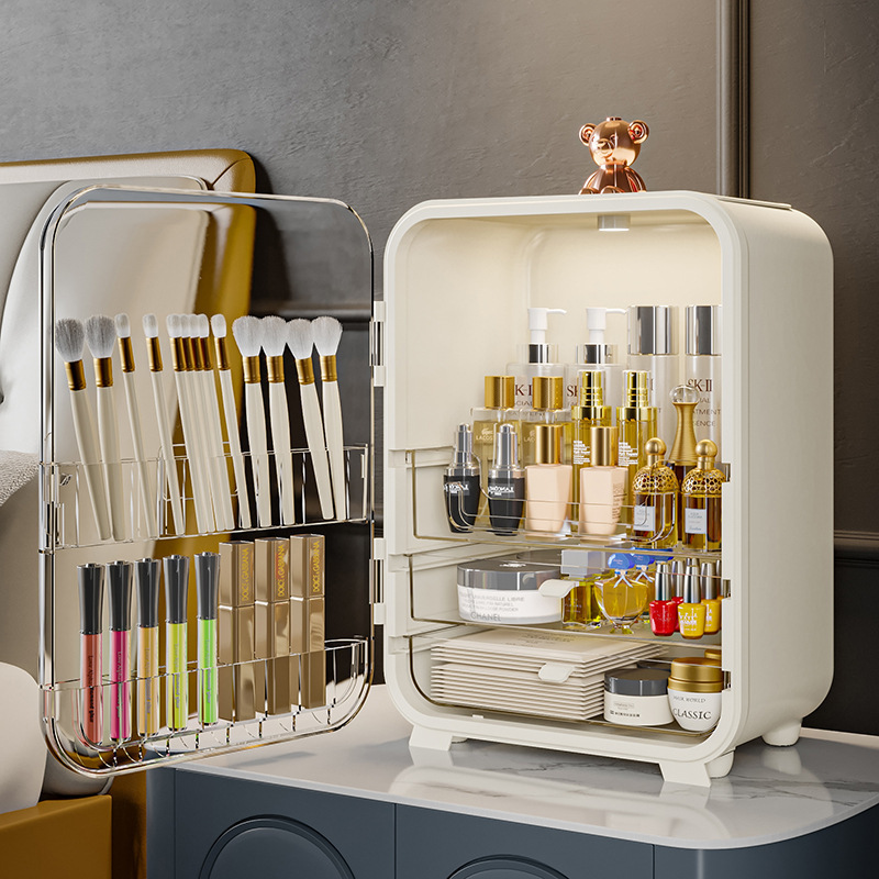 Internet Celebrity Cosmetics Storage Box, Dormitory Light Luxury Transparent Makeup Box, Multi-Layer Portable Large-Capacity Storage Box with Light