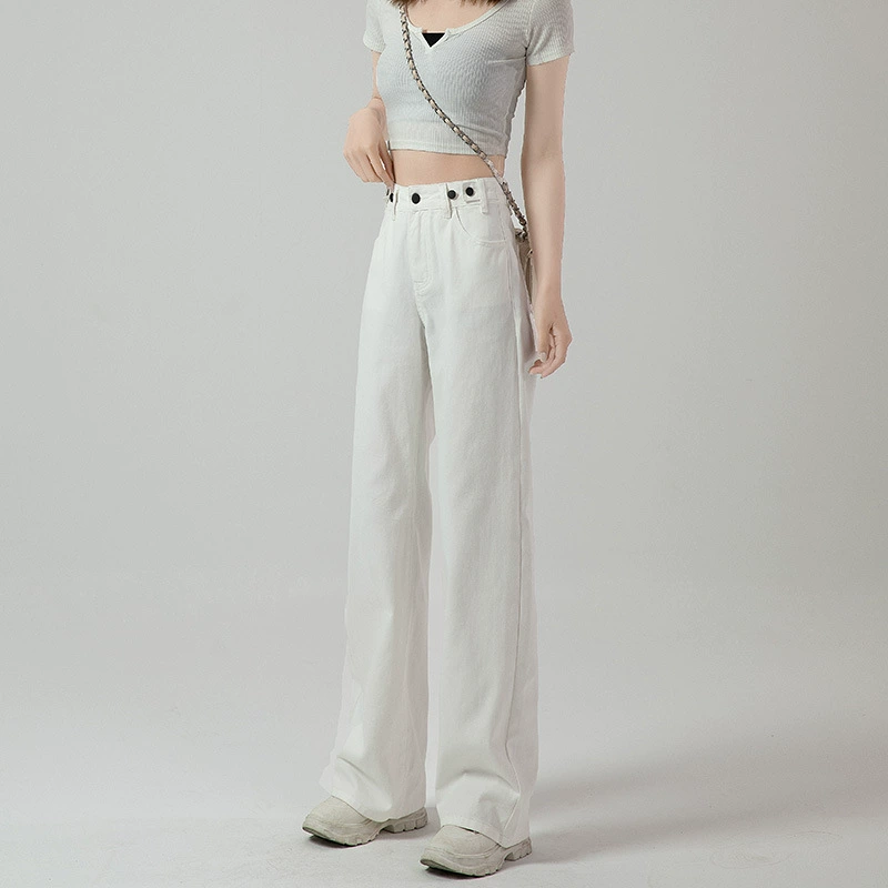Белые джинсы Женская весна и осень 2022 новая высокая талия свободная тонкая прямая конструкция осенние широкие брюки
