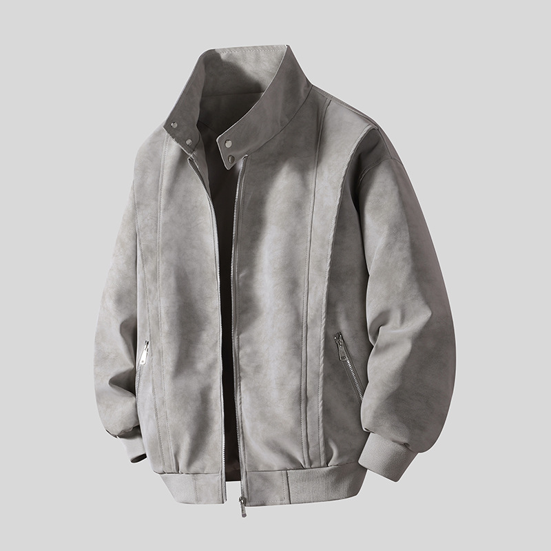 Chaqueta transfronteriza para hombres primavera y otoño comercio exterior estilo americano retro cuello de béisbol ocio suelto abrigo de cuero lavado con agua abrigo de hombre de estilo portugués