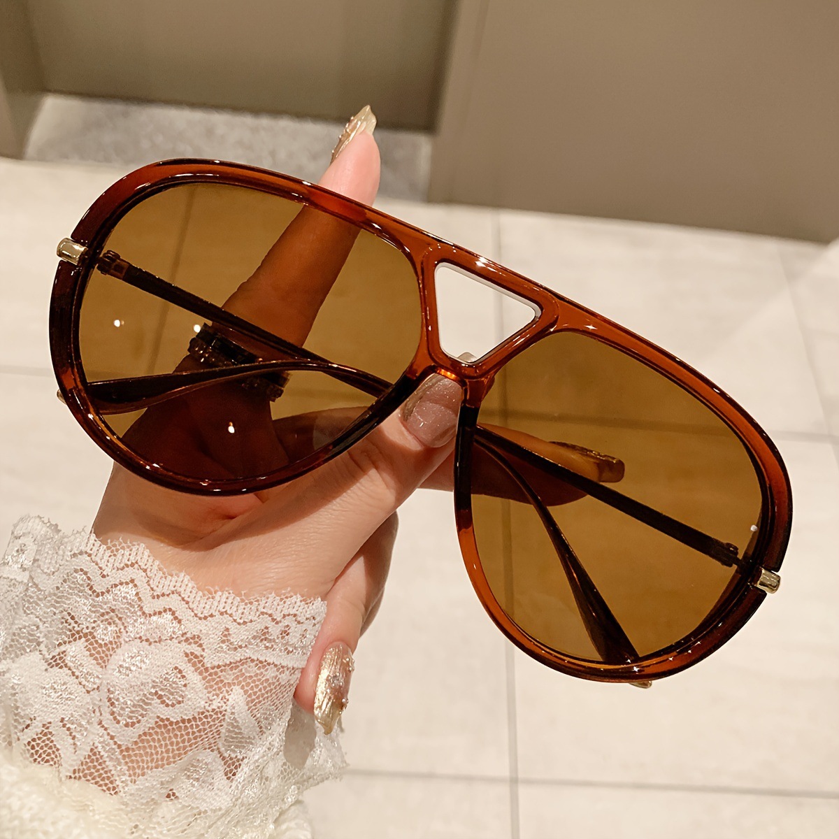 New Fashion Cross-Border Aviator Style Double Bridge Sunglasses European and American Style Trendy Street Style Concave Shape Personalized Sunglasses