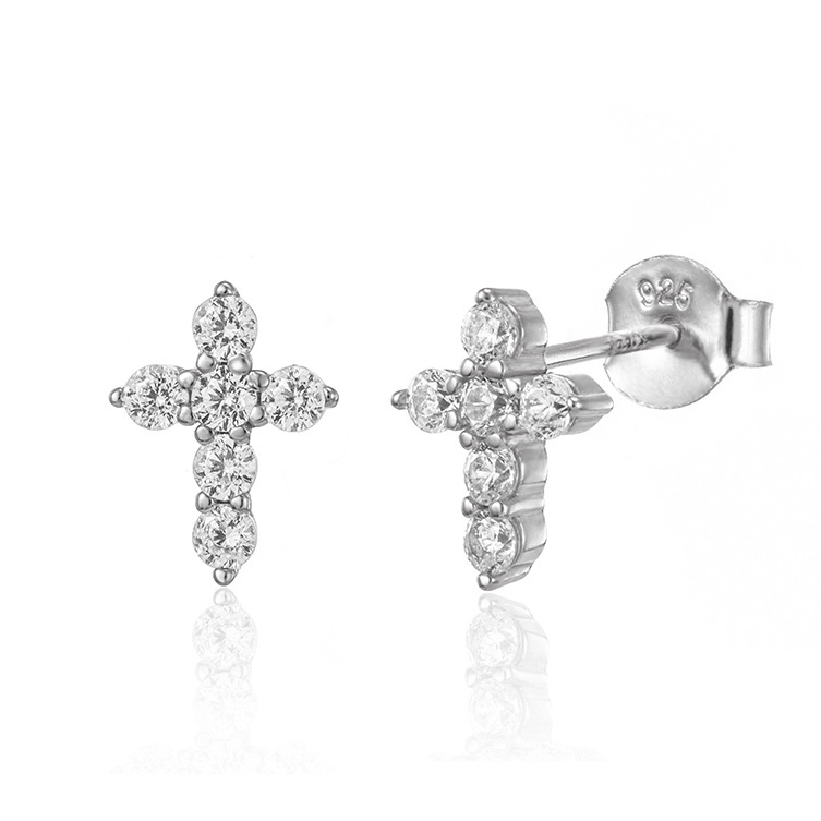 925 Sterling Silver Ear Needle Material 1 Pair 925 Sterling Silver Zircon 925 Sterling Silver Earrings Cross Ear Studs