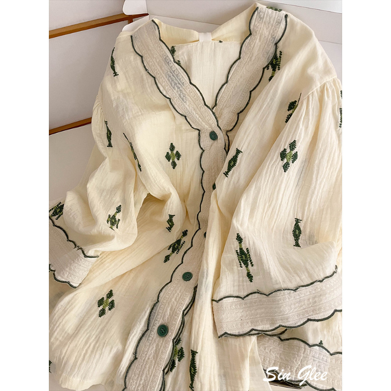 National Style Double-Layer Gauze Pajamas for Women, Short-Sleeved Shorts Set, New Chinese Style Cotton Gauze, 2025 Summer New Home Wear National Style Double-Layer Gauze Pajamas for Women, Short-Sleeved Shorts Set, New Chinese Style Cotton Gauze, 2025 Summer New Home Wear