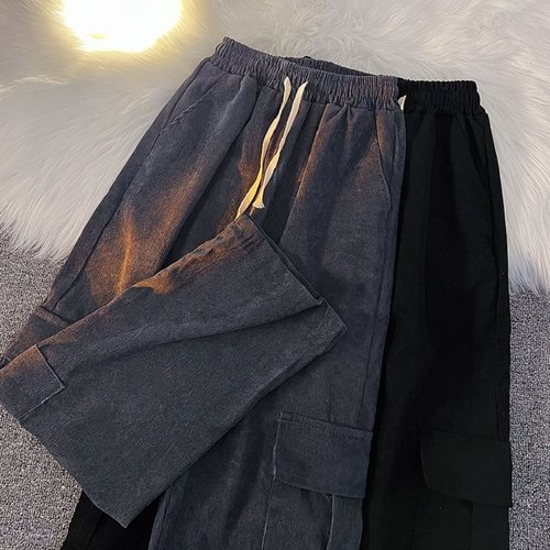 Fall straight corduroy work pants for men and women, unisex loose INS trendy punk cool casual wide-leg sport pants