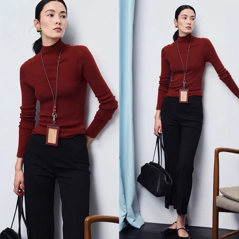Seamless One-Piece 18-Gauge Mulberry Silk Cashmere Machine Washable Anti-Pilling Half-High Collar Close-Fitting Base Knit Sweater Seamless One-Piece 18-Gauge Mulberry Silk Cashmere Machine Washable Anti-Pilling Half-High Collar Close-Fitting Base Knit Sweater