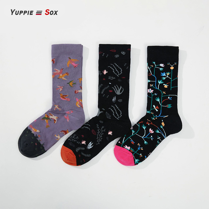 2025d 2025d French For Women Trendy Internet Celebrity Street Creative Casual Ins Cartoon Sweat-Absorbing Mid-Calf Jacquard Socks_voghion.com