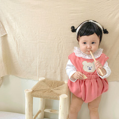 2022女嬰童春款小熊哈衣可愛女寶寶公主爬服新生兒衣服超萌外出服