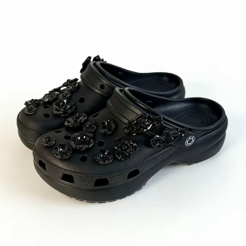 EVA Cloud Clog Sandals for Women, Summer Outdoor Wear, Thick-Soled, Internet Celebrity Style, Versatile Casual Sandals with Floral Decoration
