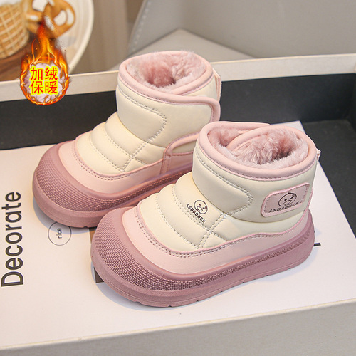 Girls 'snow boots with thickened leather and waterproof ankle boots for boys' new cold-proof and warm-keeping children's bread shoes