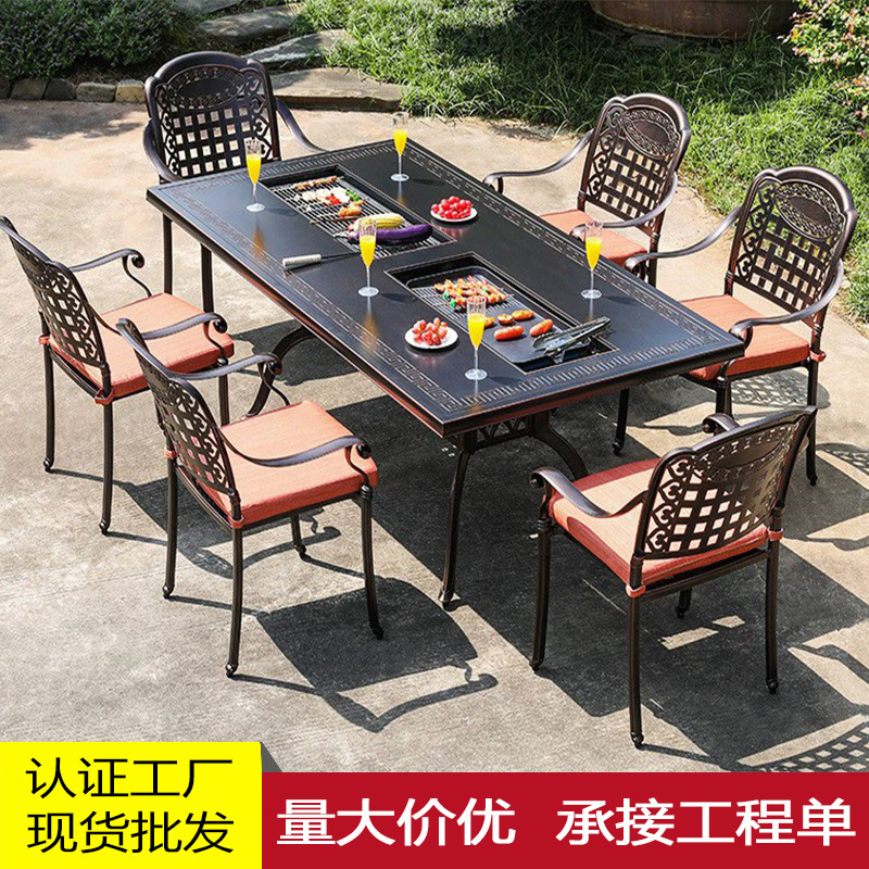 Mesa y silla de barbacoa de ocio al aire libre Mesa y silla de barbacoa de carbón eléctrica Casa patio terraza Jardín Villa mesa y silla de aluminio fundido