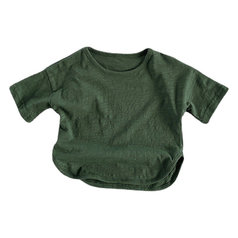 Camiseta de manga corta de algodón flameado 2024 verano niños y niñas estilo coreano versátil algodón camiseta personalizada top de bebé moda infantil