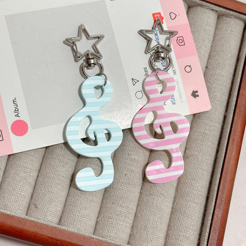 Korean-Style Vintage Sweet Polka Dot Stripe Star Musical Note Keychain Phone Charm DIY Bead Accessories Pendant