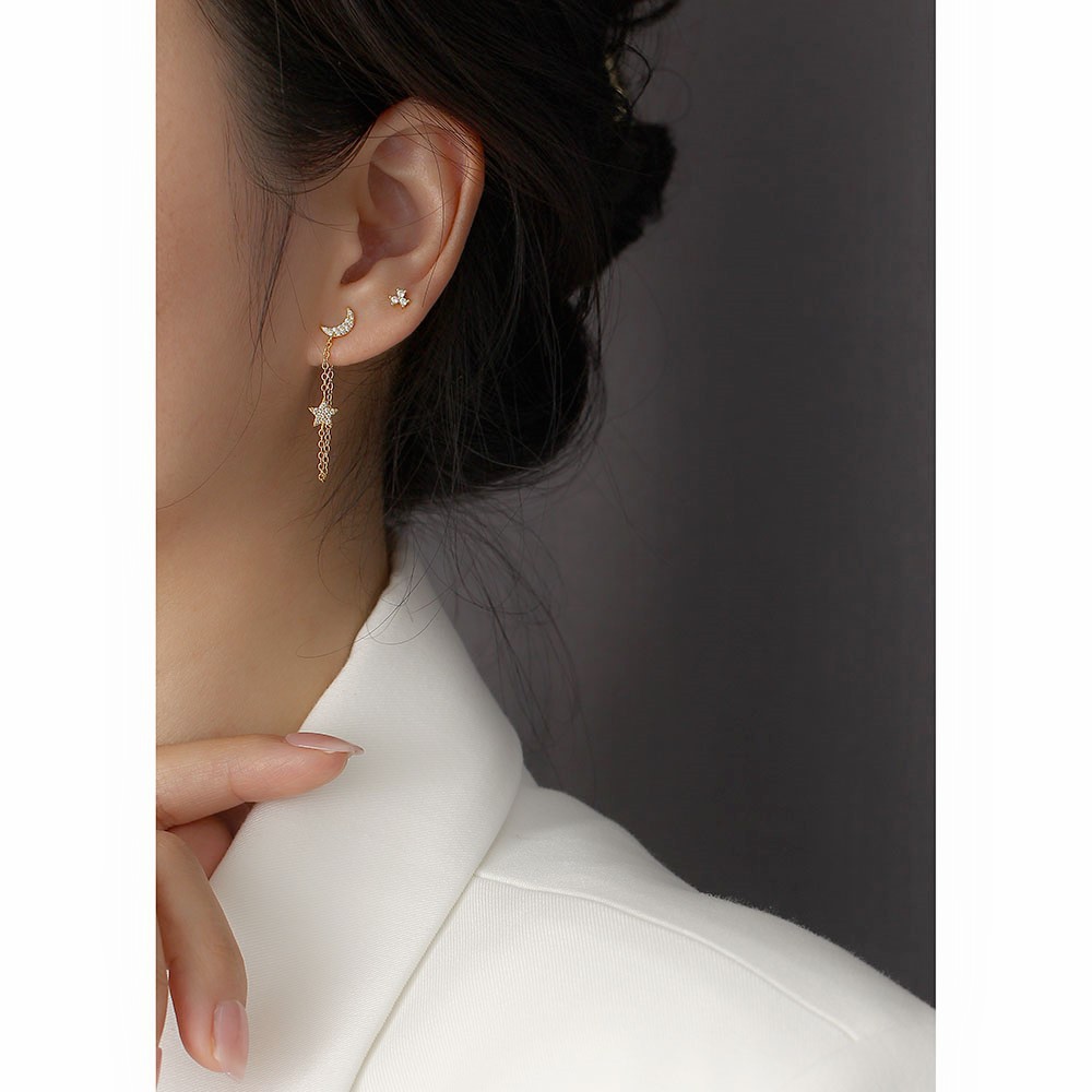 18K Real Gold Plated, Platinum Plated Plating Material 1 Pair 925 Sterling Silver Rhinestones Star Drop Earrings
