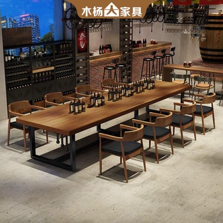 美式工业风复古音乐餐吧实木餐桌椅组合大型商用酒庄长方形品酒桌