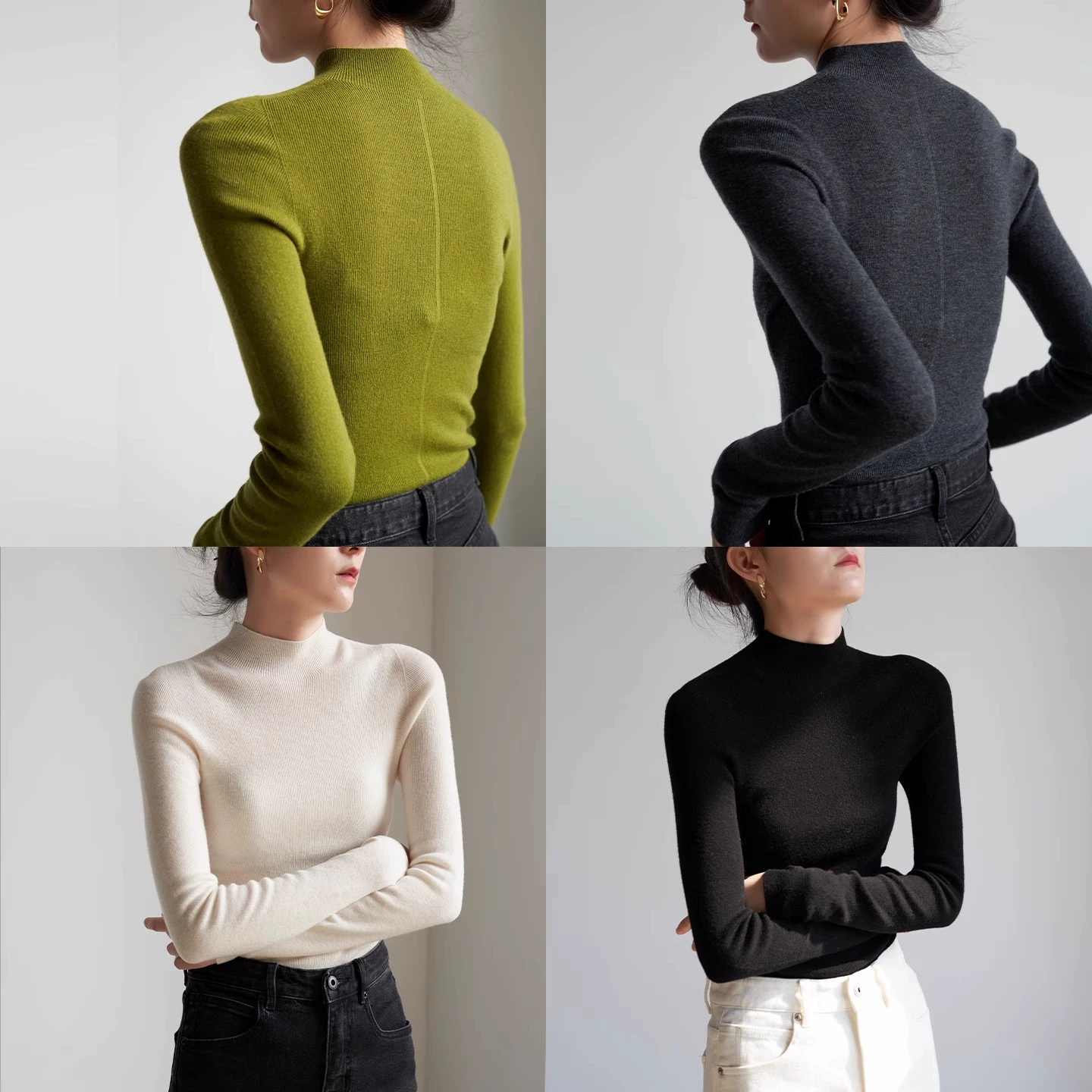 SS STUDIO Seamless One-piece Commuter Elegant Half-high Collar Wool Sweater Women's Spring and Autumn Base Top