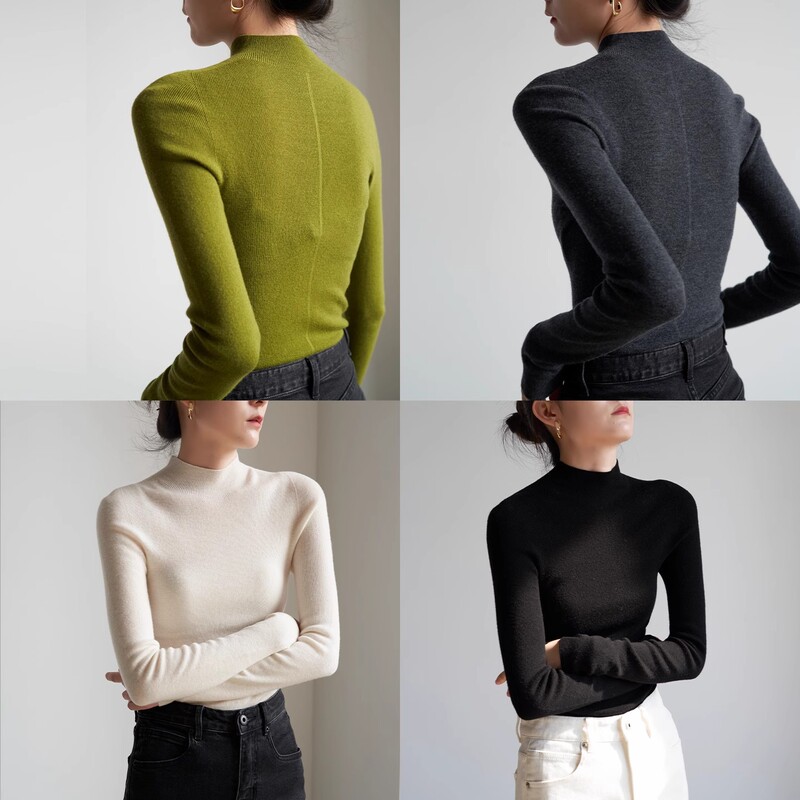 SS STUDIO Seamless One-piece Commuter Elegant Half-high Collar Wool Sweater Women's Spring and Autumn Base Top
