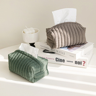 Nordic Ins-style Quilted Tissue Box Living Room Dining Room Desktop Drawn Paper Storage Box Strip Cotton Puff Car Drawn Paper Bag