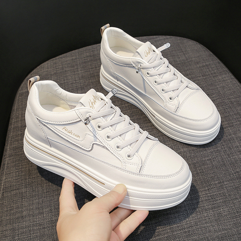 Genuine Leather Platform Trainers For Women Versatile Spring Shoes_voghion.com