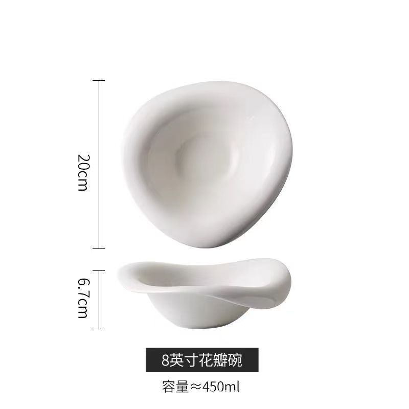 8inch 광택 있는 흰색 꽃잎 그릇