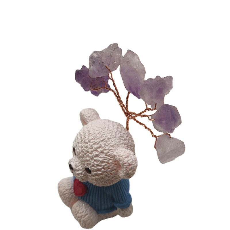 Mini natural Amethyst cluster tree with bear base money tree decoration