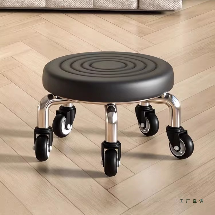 Swivel Small Stool for Manicure and Seam Work, Small Bench, Household Caster Low Stool, Chair for Children Learning to Walk