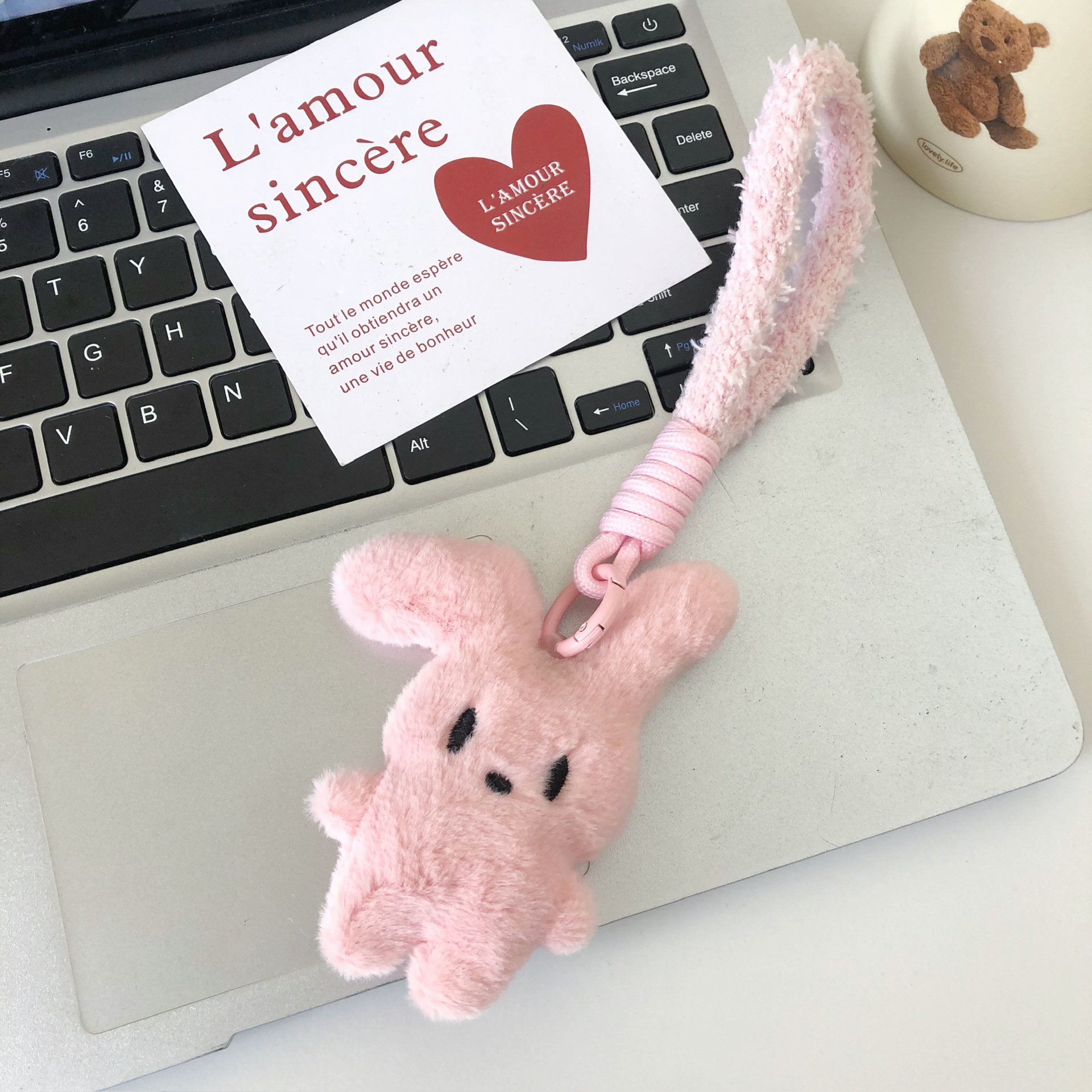 Pequeño libro rojo explosión dulce rosa conejo llavero lindo dulce peluche bolsas escolares colgantes accesorios de regalo