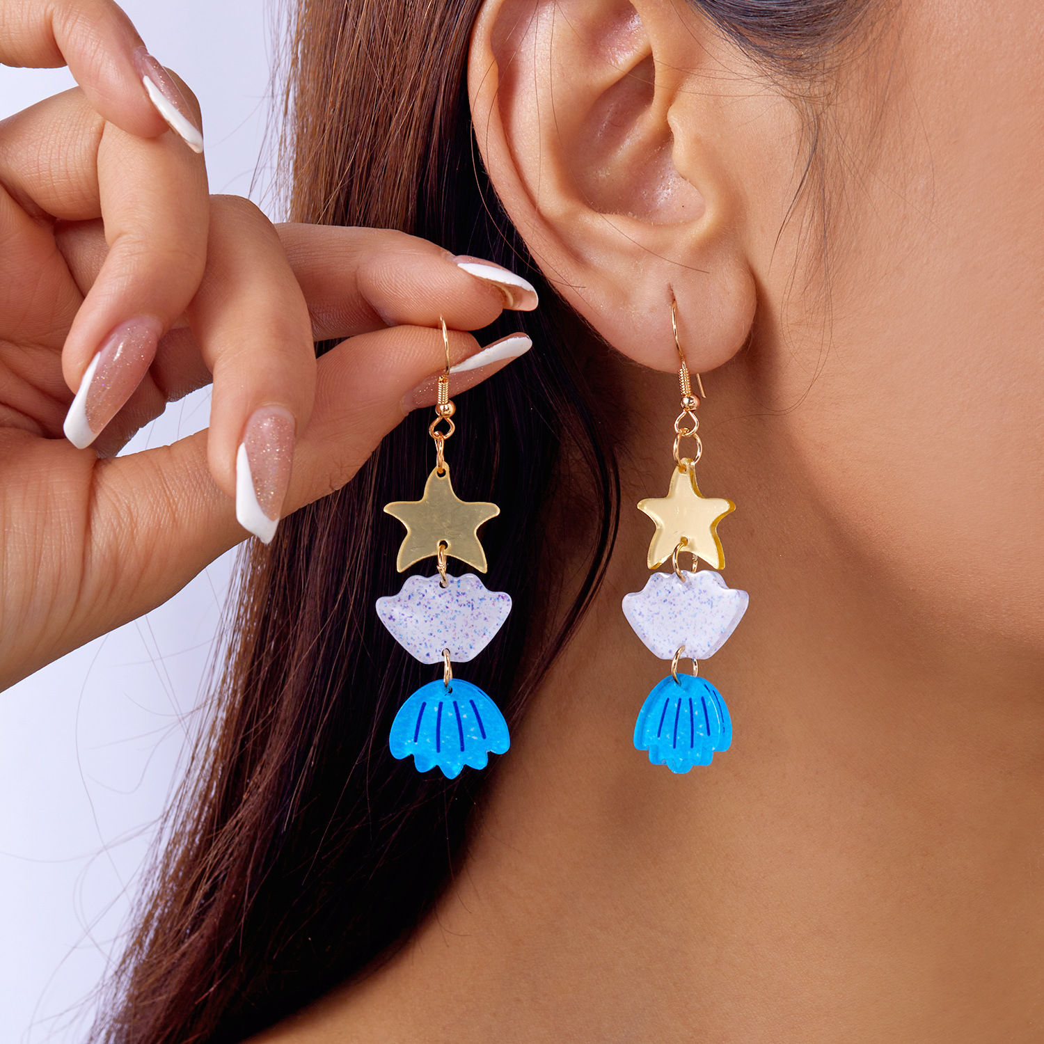 11g Weight Alloy Ear Needle Material Drop Earrings Classification 1 Pair Quantity Holiday, Daily Occasion Acrylic Material Starfish Pattern Spring&Summer Season Women's Gender Plating Design Vacation, Classic Style Style 1 Pair Vacation Classic Style Starfish Plating Acrylic Drop Earrings 14