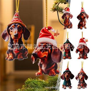 Cross-Border New Product Christmas Tree Pendant Christmas Dachshund Pendant Decoration Acrylic Interesting Dog Christmas Art