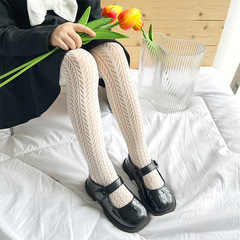 Children's tights spring and summer thin breathable hollow mesh solid color black and white beige V-shaped wheat ear type bottoming socks wholesale