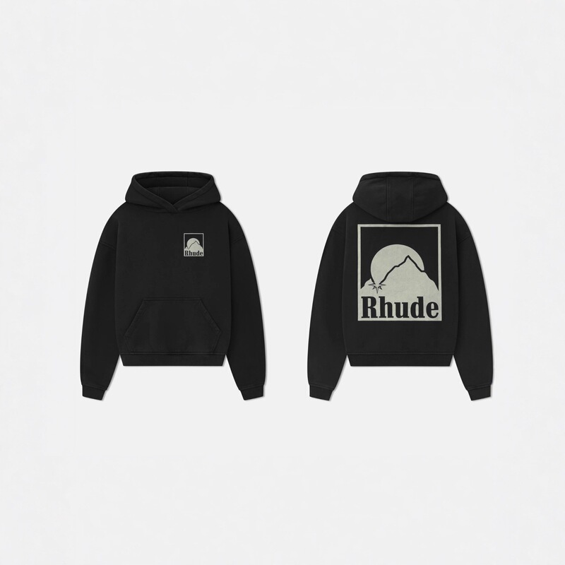 Long-Term Cross-Border American High Street Rhude Trendy Geometric Hooded Sweatshirt for Men and Women, Loose Fit Top for Autumn and Winter