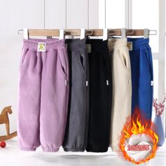 Children's Fleece Pants Autumn and Winter Outwear Boys' Tracksuit Pants Girls' Sports Pants Thickened One-piece Fleece Warm Pants for Children 