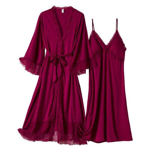 2024 Spring New Women's Robe with Extended Length Sexy Nightgown for Women with Breast Pads Silk Homecoming Clothes Direct from Factory