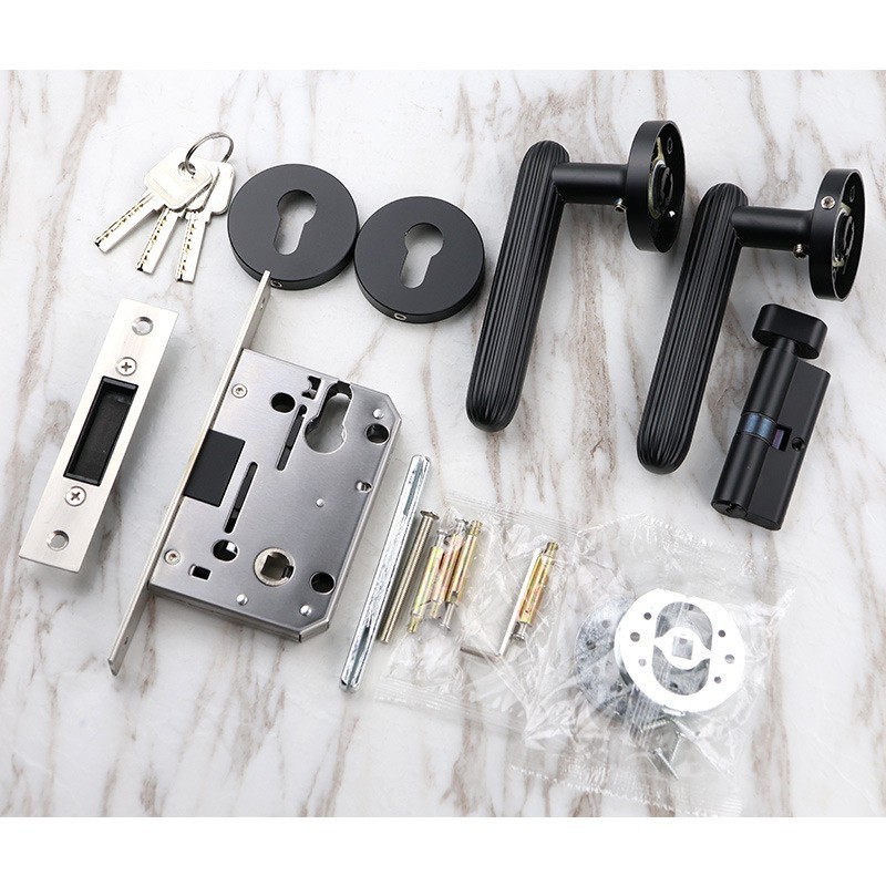 Cerradura de puerta de madera de dormitorio interior personalizada manija dividida de aleación de aluminio succión magnética silenciosa puerta interior americana cerradura de manija dividida