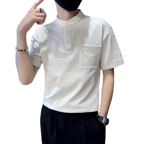 Summer Men's T-Shirt Short Sleeve Stand Collar POLO Shirt Work Casual Fashion Trend Brand Solid Color Ins Japanese Trend T-Shirt