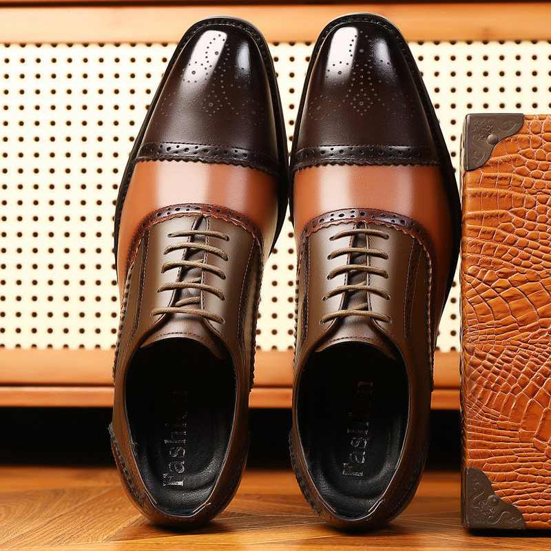 Herrenschuhe Brogue farblich passende Herrenschuhe geschnitzte Lederschuhe modische atmungsaktive All-Match-Business-formale Hochzeitslederschuhe_voghion.com