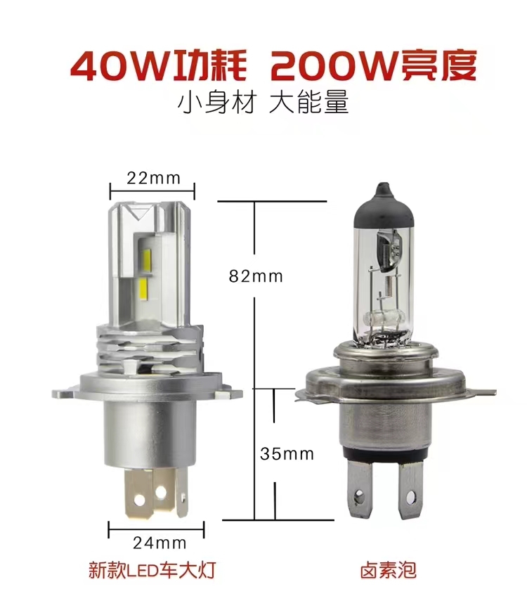 Cross-Border Automotive Led Headlights with Ultra-Bright White Light, Automatic Heat Dissipation, Non-Damaging Installation, Motorcycle H4 Three-Prong Interface Headlight