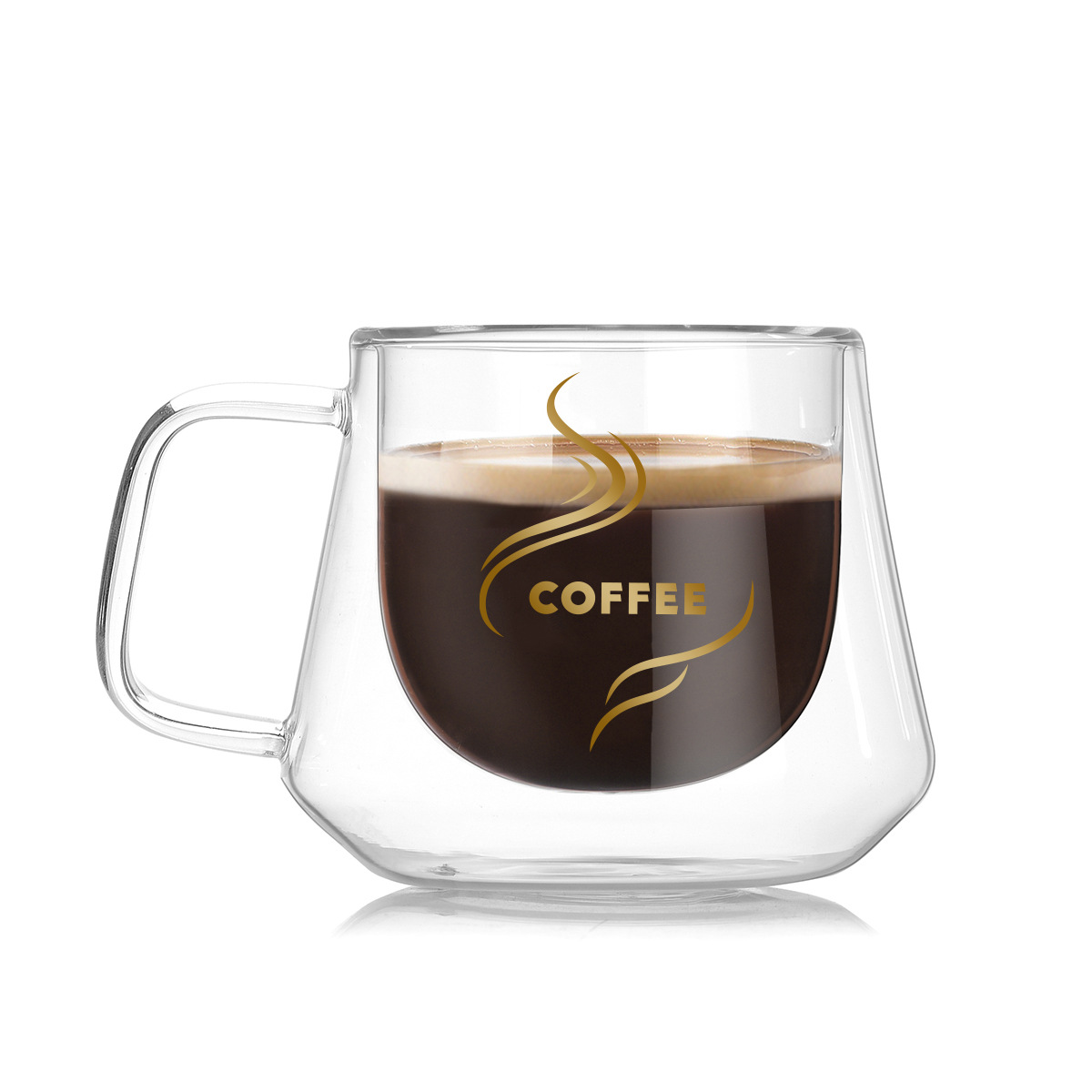 Double-layer glass heat-resistant coffee cup with label creative diamond cup cross-border water cup e-commerce cup with handle