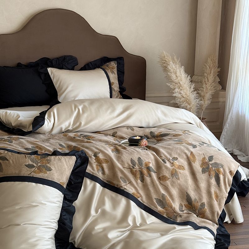 Nordic French Vintage Boho French-style Vintage High-end Luxury Printed Washed Cotton Four-piece Set Sleeping Naked, Suitable For All Seasons,_voghion.com