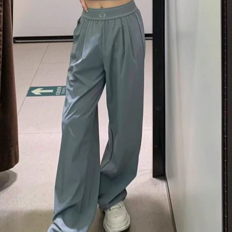 Summer Alo Magic Pants Thin Loose Casual Straight Yoga Sports Long Pants Wide-Leg Pants Elastic Waist Quick-Dry Pants