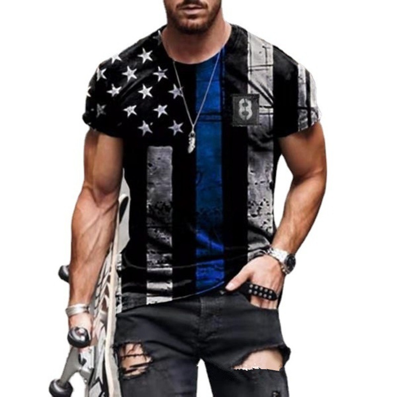 国境を越えた貿易 3D プリントアメリカ国旗 Tシャツファッションストリート紳士服デジタル印刷 Tシャツソースメーカー紳士服|undefined