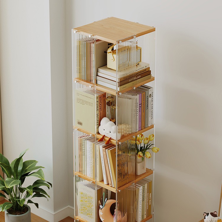 Estantería giratoria de 360 grados estante de almacenamiento de libro de imágenes para niños transparente estante de almacenamiento de piso hogar simple estudiante pequeña estantería