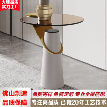 北欧轻奢金属玻璃茶几圆形简约创意小户型客厅ins网红边几组合