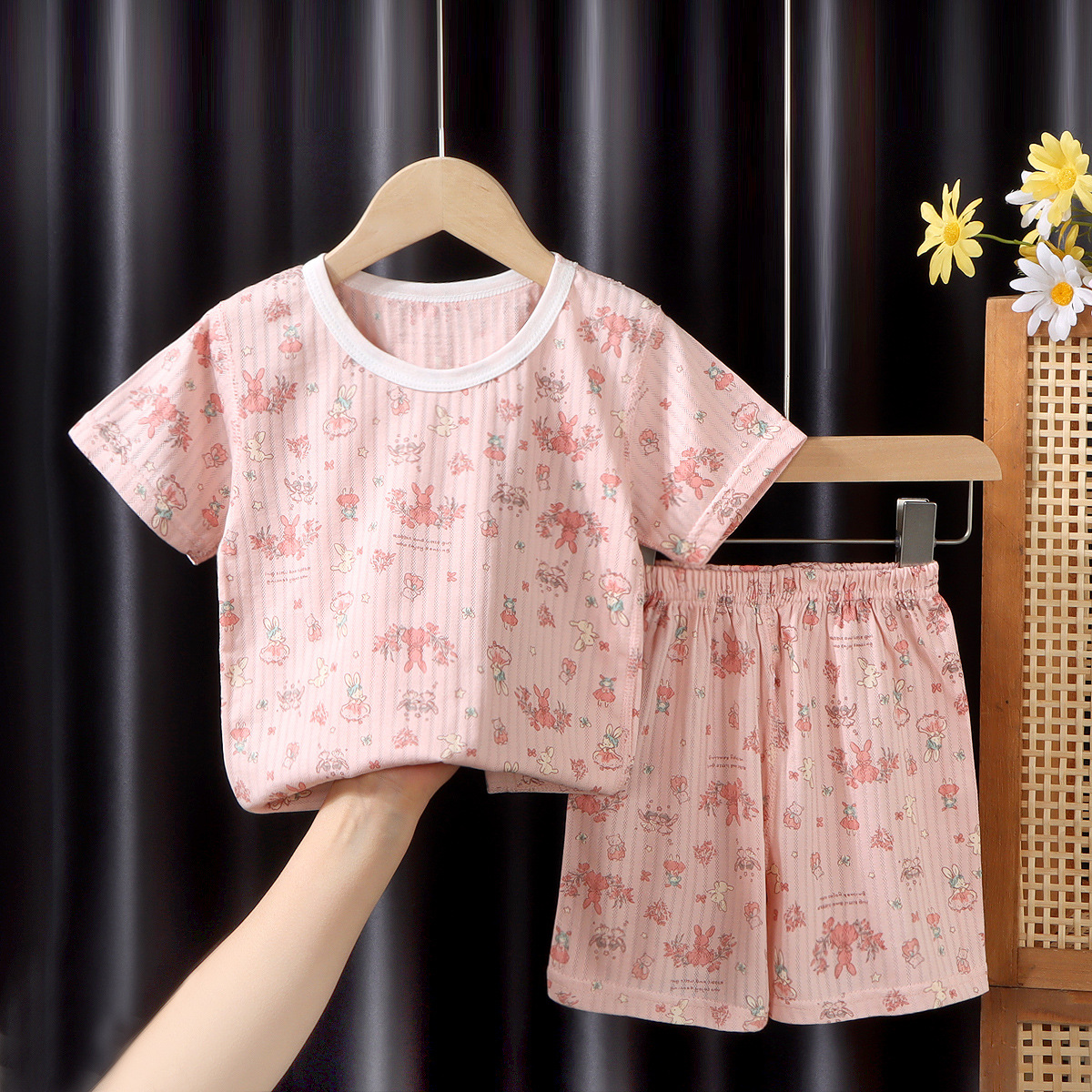 [Personalizado] Traje de pantalones cortos de manga corta para niños, jersey jacquard, ropa de hogar, ropa de aire acondicionado para hombres, pijamas para niñas, verano