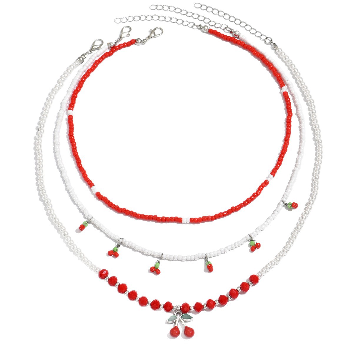 Fashion New Beautiful Cherry Set Multi-Layer Stacking Design Summer Fresh Rice Bead Chain Accessory_voghion.com