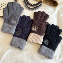 重磅时尚男士针织手套冬季防寒加厚保暖英文刺绣提花户外骑行触屏