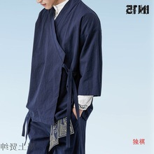 春夏季新款中国风道袍七分袖汉服男上衣禅意居士服古风茶服棉麻外
