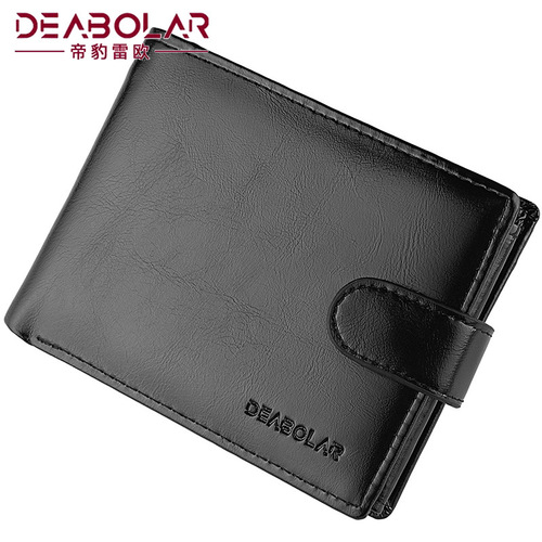 Wallet cross-border short horizontal wallet retro men's buckle pu wallet multi-functional men's wallet large capacity