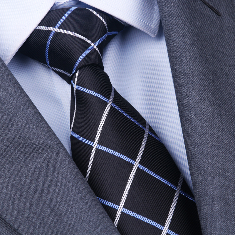 (지퍼형) 8cm 블랙 빅 체크 넥타이